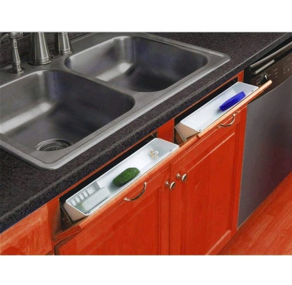 14“ Kitchen Sink Front Trays Tip Out Tray Set Polymer Plastic White – 1 Pair